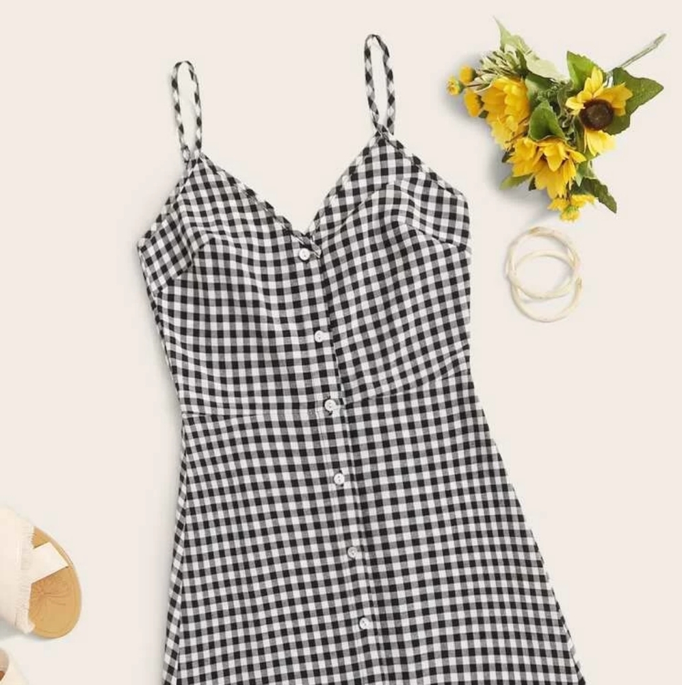 Button Front Gingham/Checkered Cami Dress